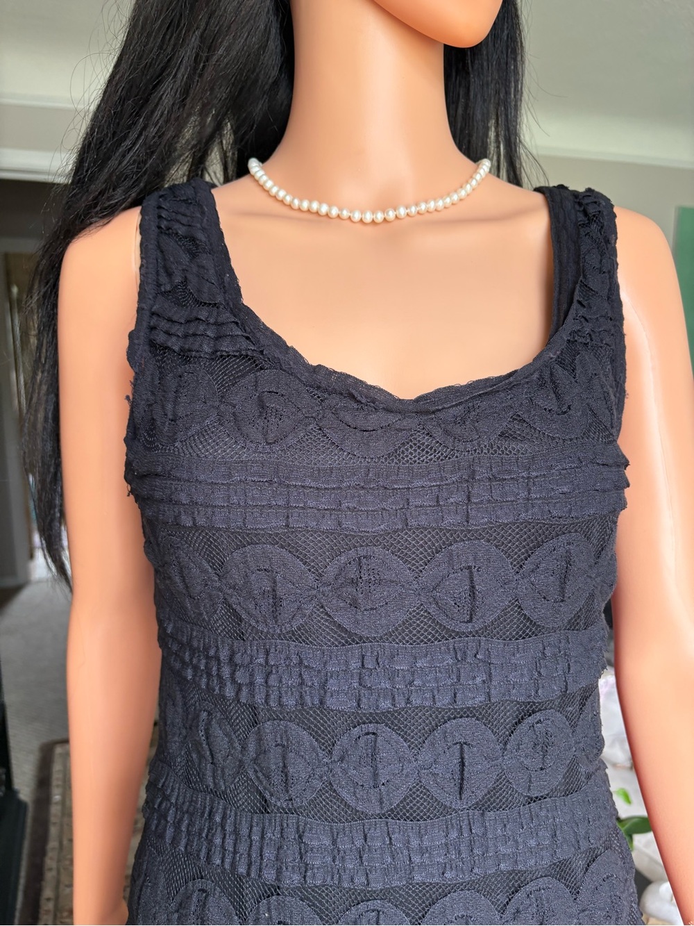 Max Studio Black Sleeveless Textured Midi Dress with Tiered Skirt - Picture 6 of 7
